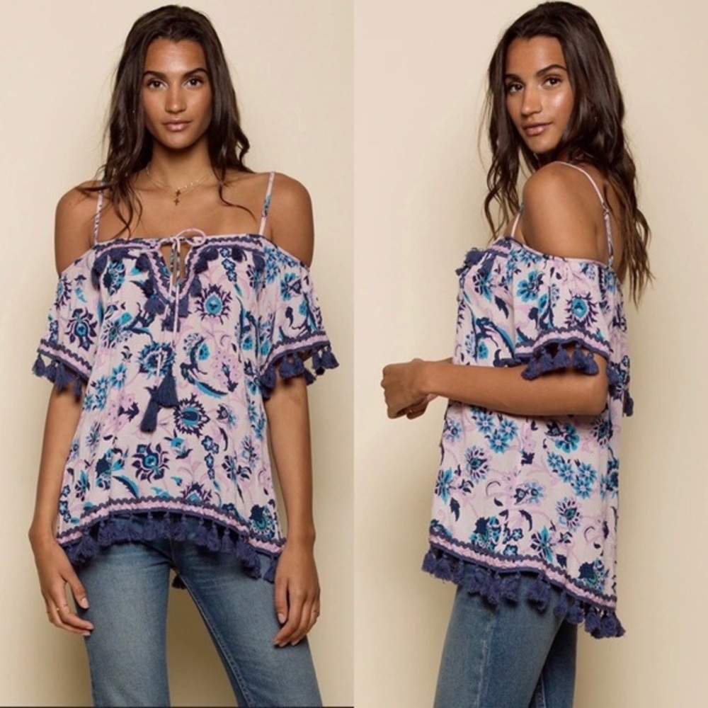 RAGA Cold Shoulder Tassel Tunic – Anthropologie Boho Top Size M